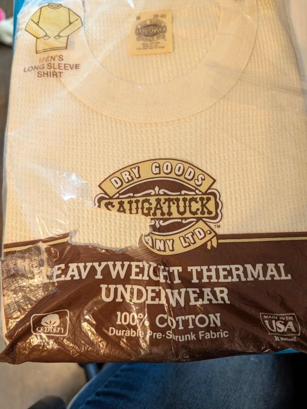 Vintage Saugatuck Heavyweight Thermal Underwear Shirt Men M 100% Cotton USA